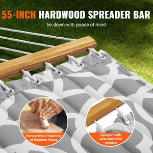 Hamaca Doble Acolchada de 12 Pies con Barras Separadoras de Madera Dura, Hamaca de Tela para 2 Personas con Almohada Desmontable de Double Quilted - Product Image 4
