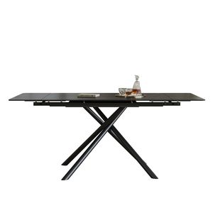 Tavolo da Pranzo Rettangolare Moderno da 83 Pollici con Gambe in Acciaio al Carbonio Nero e Piano in Pietra Sinterizzata Retrattile, Elegante e Raffinato - Product Image 2