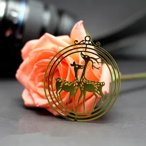 Custom Christmas Brass Ornaments Laser Cut Engraving Etched Gold Plated Stainless Steel Metal Ornament