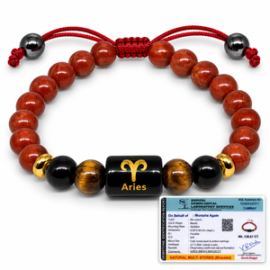 Bracelet en cristal du zodiaque Bélier, perles de qualité supérieure de 8 mm, étiquette en métal gravée au laser, bijoux Feng Shui - Product Image 2