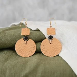 73x35MM Size Black Chalcedony Hammered Handmade Brass Gold Silver Plated Trendy Round Hoop Earring for Wholesale Export - Product Image 4