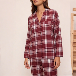 Ensembles de pyjamas thermiques en flanelle pour hommes et femmes, vente en gros, à carreaux, doux, écologiques, imprimés sur mesure, pyjamas de créateur pour adultes - Product Image 1