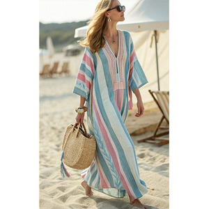 Women's Printed Woven Cotton Shirt <b>Dress</b> with Turn-down Collar Sleeveless <b>Ruffles</b>-Party Natural Waist Loose Fit - Product Image 1