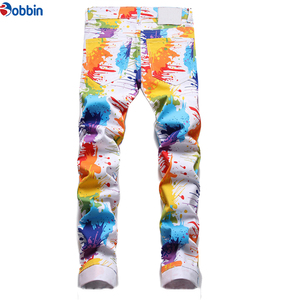 Pantalones Vaqueros Personalizados para Hombre, Corte Ajustado, Estampado con Salpicaduras de Pintura Coloridas, Diseño Casual, Cintura Media, Poliéster, Pierna Recta - Product Image 1
