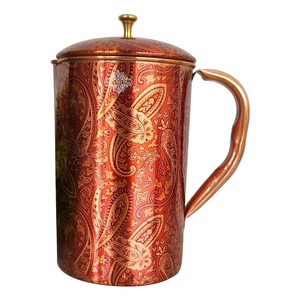 Jarra de agua de cobre con diseño de diamantes y tapa para uso decorativo en el hogar - Product Image 6
