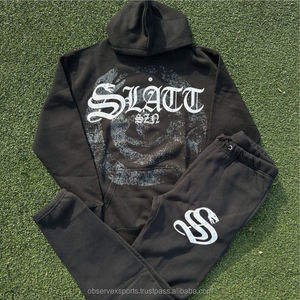 Conjunto de Sudadera con Capucha de Invierno, Estilo Urbano, Lavado Ácido, Decolorado por el Sol, con Apliques Bordados con Pedrería y Cremallera Resistente, Personalizado - Product Image 3