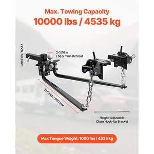 Attelage de distribution de poids avec capacité de remorquage maximale de 10 000 lb et poids maximal sur la barre de remorquage de 1 000 lb, 2 tiges, boule de 2-5/16 pouces, nivellement de la charge, noir - Product Image 2