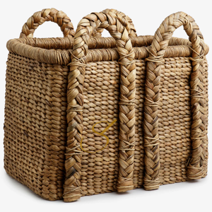 Water Hyacinth Laundry <b>Baskets</b> With Handles <b>Rectangular</b> - Product Image 2