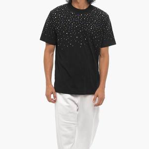 T-shirt noir pour homme avec strass, orné de diamants, style streetwear, décontracté, à manches courtes, tendance, pour les soirées et les sorties nocturnes - Product Image 1