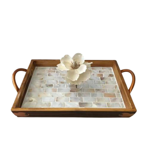 Plateau de service artisanal de luxe en nacre, élégant, blanc crème, avec incrustation de coquillages, plateau ottoman pour la maison, plateau décoratif pour cadeaux - Product Image 3