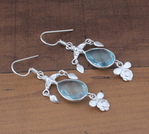 Boucles d'oreilles pendantes en argent sterling avec topaze bleue, de luxe, à la mode, en forme de goutte d'eau, pour femmes, de haute qualité, pour mariage et soirée - Product Image 5