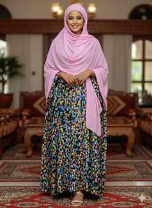 Nouvelle Robe de Soirée Somalienne Éblouissante 2026 pour Filles, en Tissu Voile Jacquard à Motif Paisley et Base Noire Effet Slub - Product Image 4