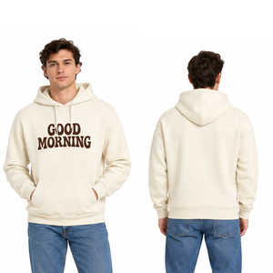 Sweat-shirt classique ivoire pour homme, imprimé Good Morning, coupe classique, style décontracté, avec poche avant - Product Image 4