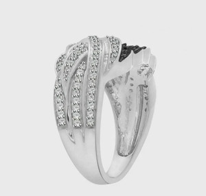 Bague de cocktail pour femme en argent sterling 925 avec diamant noir et motif ailes en moissanite, sertie pavé, bijoux de luxe pour soirée et hip-hop - Product Image 2
