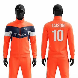 Traje de Entrenamiento de Hockey sobre Césped con Capucha, Unisex, de Poliéster Interlock Premium de 300 GSM, Naranja, Azul Marino, Paneles Blancos, Sublimación Personalizada - Product Image 1