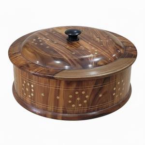 Bol de rangement alimentaire en bois artisanal de haute qualité avec couvercle rabattable, résistant à l'humidité, design rond moderne, cadeau d'affaires, ustensiles de cuisine - Product Image 1