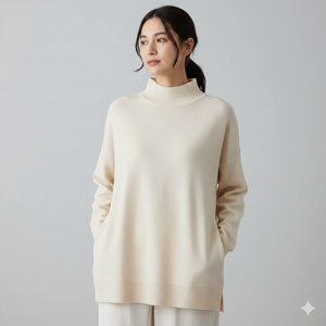 Camiseta Holgada de Manga Larga con Cuello Alto para Mujer, Diseñada para Mayor Comodidad, Prenda Esencial para un Estilo Casual - Product Image 1