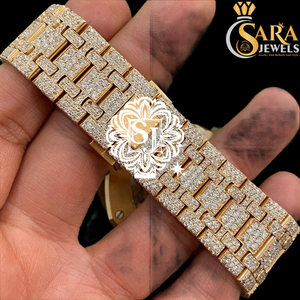 Sara Jewels Hip Hop Luxury Stainless Steel Fully Bust Quartz Analog Glass Watch Moissanite Diamond Black Dial 20mm Band Stylish - Product Image 1