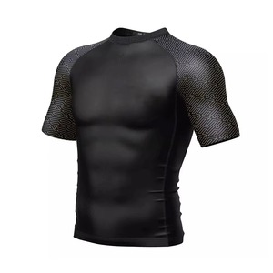 High Quality Plain Dyed MMA Rash Guard Half Sleeve Compression Shirt Quick Dry Breathable Training Wear MMA/BJJ <b>Rashguards</b> Men - Product Image 2