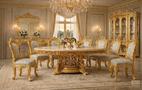Ensemble de meubles de salle à manger rectangulaire pliable en teck de luxe style palais majestueux, 10 places, durable, table à manger sur mesure