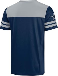 Camiseta Deportiva de Malla con Cuello en V Azul Marino de los Dallas Cowboys con Detalles Grises y Logotipo de Estrella, 100% Poliéster - Product Image 3
