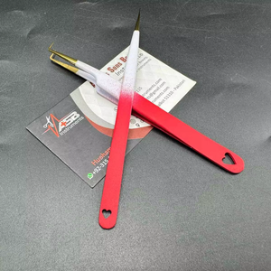 Pinces à cils professionnelles japonaises en acier inoxydable, droites et en forme de L, pinces à cils rouge et blanc ombré, logo personnalisé - Product Image 5