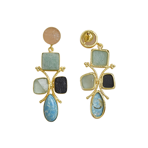 Pendientes Colgantes de Piedras de Cuarzo Multicolor, Clásicos y Modernos, Hechos a Mano y Chapados en Oro, para Mujer, Piedras Semipreciosas, Venta al Por Mayor - Product Image 4