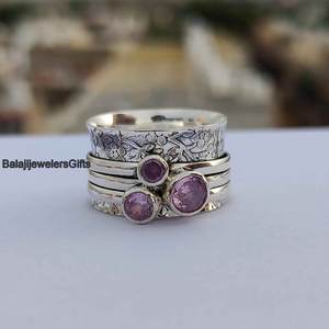 Wholesale Natural Pink Topaz <b>Spinner</b> <b>Ring</b> 925 Sterling <b>Silver</b> Handmade Rotating Fidget <b>Ring</b> - Product Image 1
