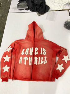 Sudadera con capucha personalizada para hombre, estilo vintage, con lavado ácido, bordado, 100% algodón, oversize, con cremallera, estilo vintage, personalizada, streetwear, con efecto desgastado. - Product Image 3