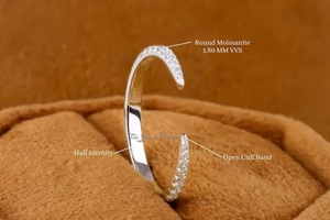 Solid White 925 Sterling Silver Women's Wedding Band Moissanite <b>Open</b> Spacer <b>Ring</b> Round Cut <b>Open</b> Cuff Half Classic Jewelry <b>Ring</b> - Product Image 2