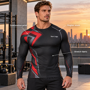 Custom Men's Black Red Graphic <b>Long</b> <b>Sleeve</b> <b>Compression</b> <b>Shirt</b> Crew Neck Fitted Gym Training Rash Guard Athletic Sports Base Layer - Product Image 2