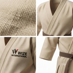 WIZE INTERNATIONAL Karate Gi Beige 100% Algodón Transpirable Uniforme Unisex para Adultos con Logotipo en la Manga Izquierda - Product Image 5
