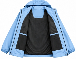 Veste imperméable à capuche bleu clair pour homme, style sportif, avec fermeture éclair et col montant, pour l'automne - Product Image 6