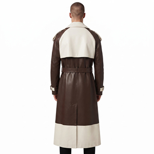 <b>Men's</b> <b>Long</b> Leather <b>Coat</b> with Belt <b>Men</b> Leather Side Pockets Trench <b>Coat</b> <b>Mens</b> Turn Down Collar Leather <b>Long</b> <b>Coat</b> - Product Image 2