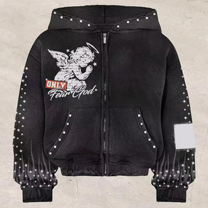 Conjunto de Sudadera con Capucha y Pantalones Deportivos de Algodón Grueso para Hombre, Personalizado con Calcomanía Bordada y Parche, Cierre Frontal con Cremallera - Product Image 4