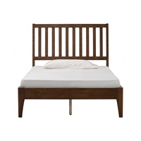 Lit plateforme moderne NESTHOUZ en bois massif, super simple, avec tête de lit minimaliste à lattes verticales, finition chêne naturel, fabriqué à Pulau Pinang