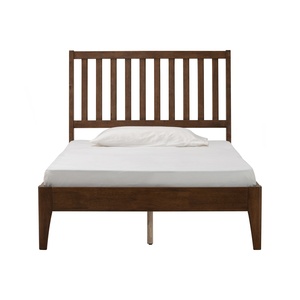 Midcentury Queen Size Wood Bed Frame Minimalist Vertical Slat <b>Headboard</b> Natural Oak Finish Platform Bed Bedroom Furniture - Product Image 4
