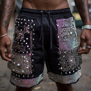 Pantalones Cortos de Invierno con Pedrería OEM para Hombre, Estilo Urbano, de Forro Polar con Cordón en la Cintura - Product Image 1