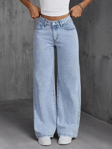 Women's Light Wash High Waisted Wide Leg Jeans Baggy Loose Fit Denim Pants Vintage Y2K Streetwear Casual Trousers - Product Image 5
