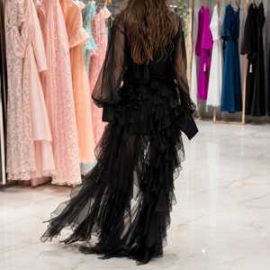 Black Sheath Maxi Evening Gown Ruffle Sheer <b>Chiffon</b> Designer Cocktail Dress Elegant Party Wear Women Hot Red Carpet Dress - Product Image 4