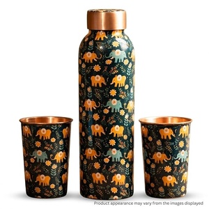 Copper Water <b>Bottle</b> With Elephant Pattern Portable Travel <b>Flask</b> Set - Product Image 1