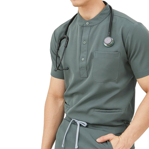 OEM ODM Stylish Woven <b>Scrub</b> Uniform Set Relaxed Fit Top and Tapered Pants For Doctors And Staff Medical Uniform - Product Image 3