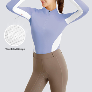 Camisetas de equitación para mujer al por mayor, diseño personalizado, transpirables con paneles de malla, tops deportivos para montar a caballo - Product Image 3