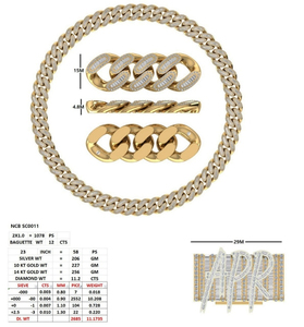 Colliers de luxe en or massif 14K 18K, entièrement sertis de diamants de laboratoire taille baguette et taille ronde, style Hip-Hop Streetwear, chaîne cubaine à maillons gourmette - Product Image 2
