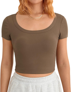 Camiseta Corta de Algodón Tejido para Mujer al por Mayor, Elegante Top Casual de Verano de Manga Corta, Moda Urbana para Damas, Logotipo Personalizado - Product Image 2