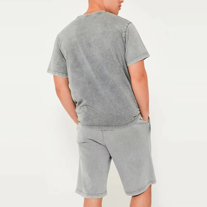 Ensemble deux pièces décontracté pour couple : T-shirt d'été à manches courtes 100 % coton et short à ourlet roulé, personnalisable avec logo, grandes tailles pour hommes - Product Image 2