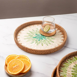 ถาดเก็บของหวายและเปลือกหอยมุกสุดหรู สำหรับห้องนอน ห้องน้ำ ถาดจัดระเบียบหวายและเปลือกหอยมุก - Product Image 1