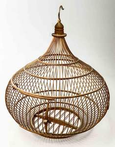 Hanging <b>Bird</b> <b>Cage</b> with <b>Feeder</b> Golden Metal Round Birdcages House <b>Bird</b> Carrier for Small <b>Birds</b> Parrot Parakeets <b>Bird's</b> - Product Image 1