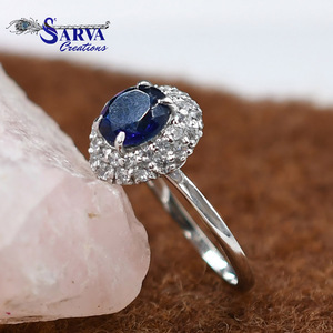 925 Sterling Silver Moissanite Round Blue <b>CZ</b> Gemstone Engagement Wedding <b>Ring</b> Elegant Vintage Jewelry for Women - Product Image 6