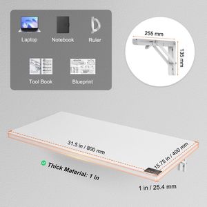 Mesa plegable de pared de 31,5 \ "X 15,75 \", soporte de hierro, escritorio flotante para oficina en casa, muebles de espacios pequeños de Color blanco - Product Image 4